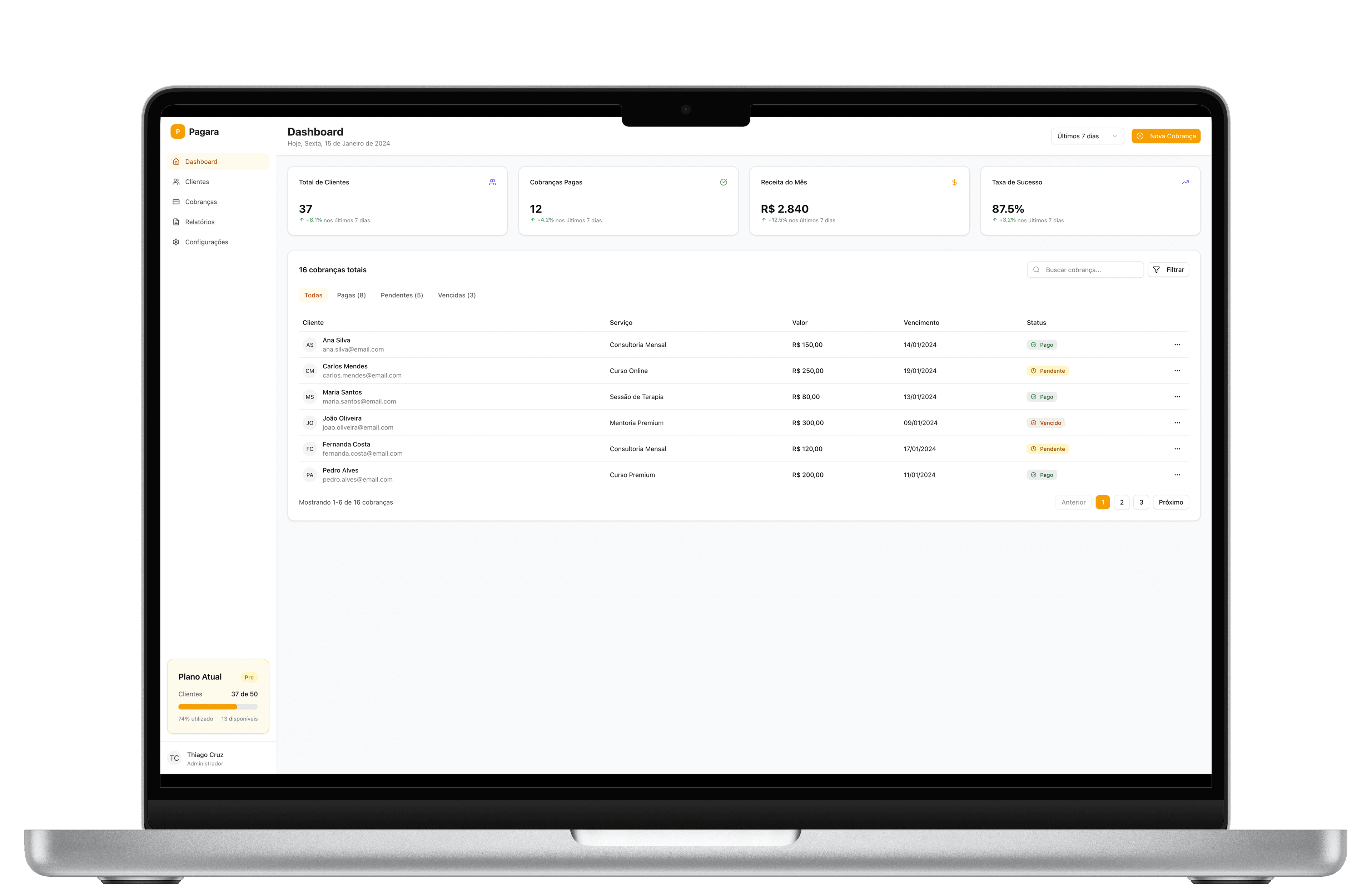 Pagara Dashboard no MacBook
